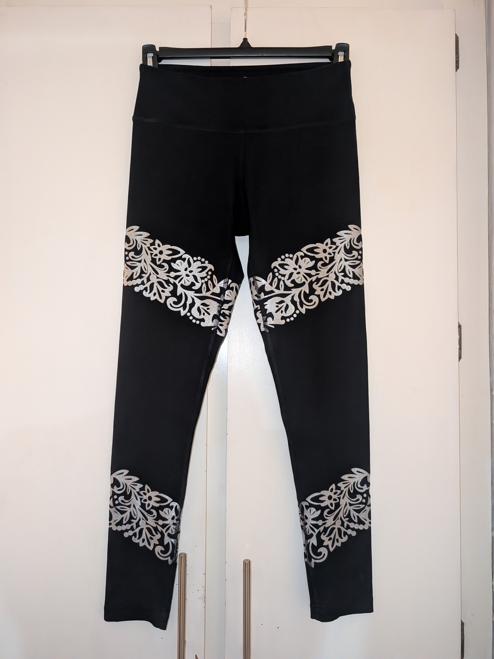 90 Degree By Reflex Black Jeggings with White Lace-Style Panels